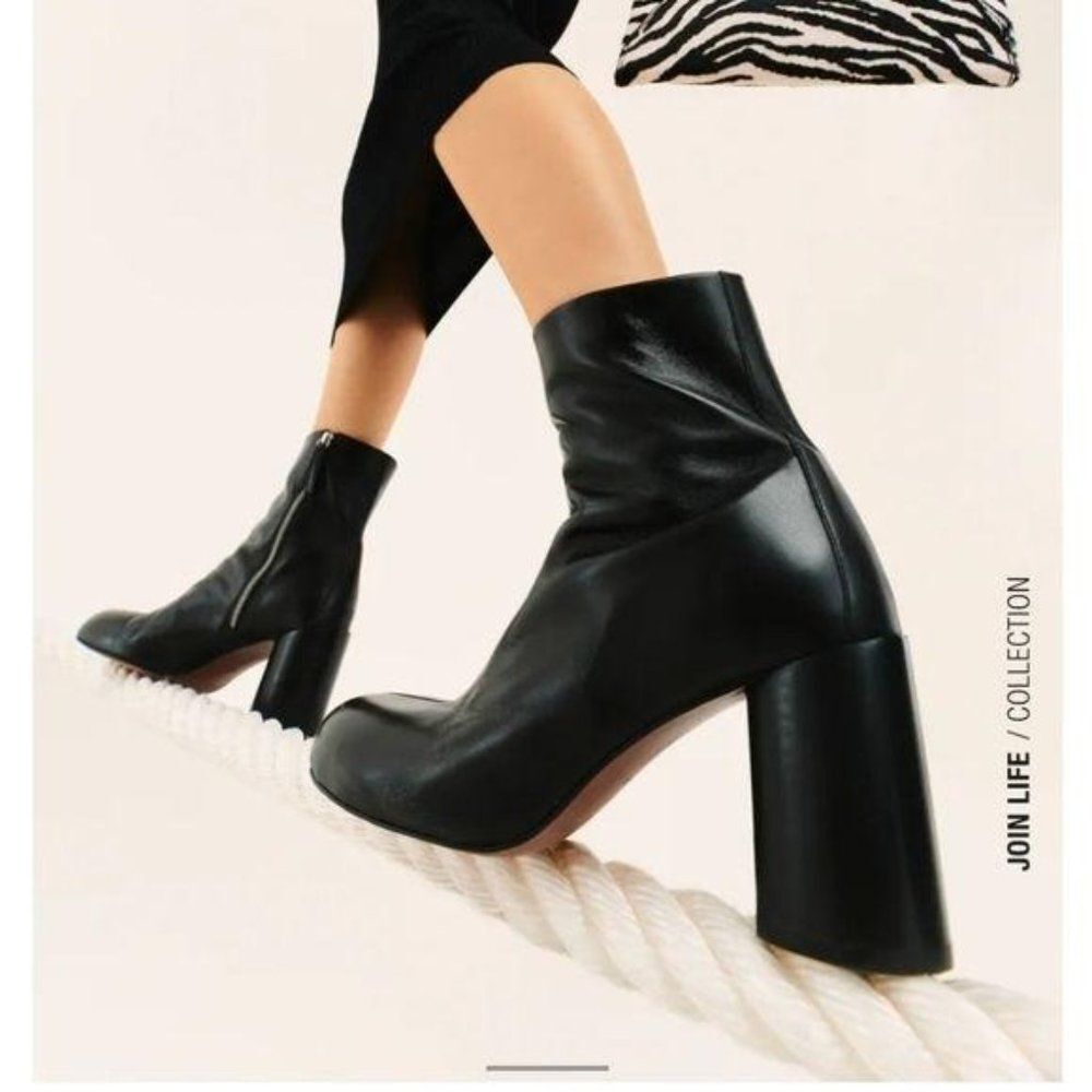 ZARA Leather Heeled Round Toe Ankle Boots Booties Classic Women's Size 40 Black